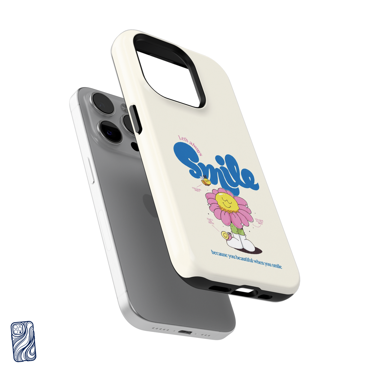 Always Smile Vanilla premium iPhone case separated from the phone with reinforced camera frame