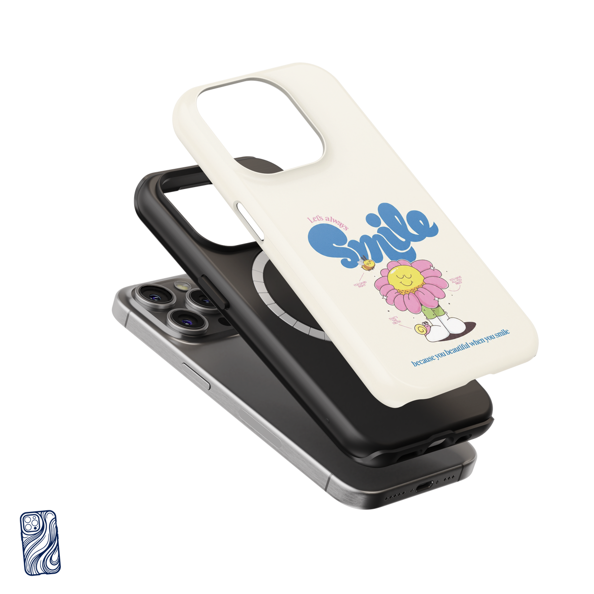 Always Smile Vanilla premium iPhone case exploded view showing its protective inner layer