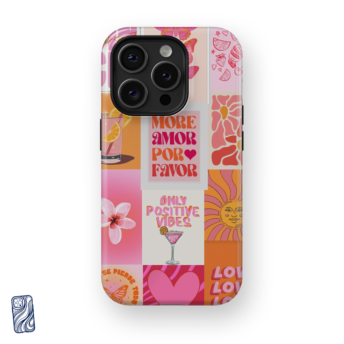 Good Days Sunset Pink iPhone case side view with pink orange retro artwork