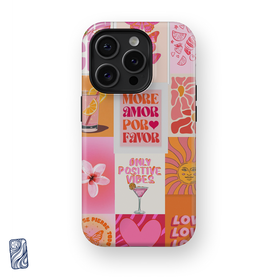 Good Days Sunset Pink iPhone case side view with pink orange retro artwork