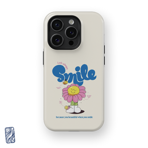 Always Smile Vanilla premium iPhone case front view with cheerful flower character