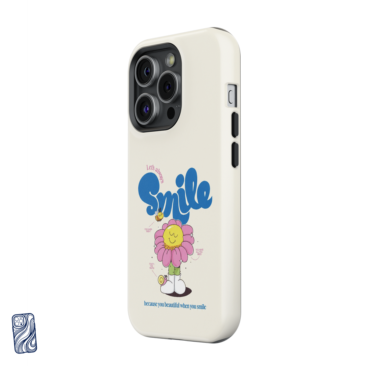 Always Smile Vanilla premium iPhone case side view showing camera and button protection