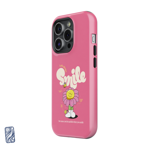 Always Smile Bubblegum Pink premium iPhone case side view showing camera and button protection