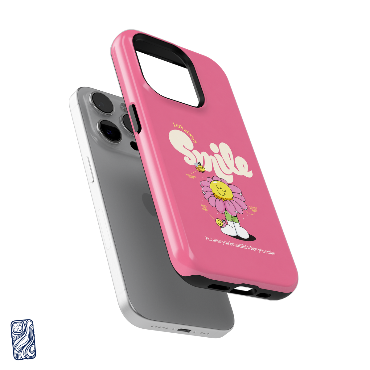 Always Smile Bubblegum Pink premium iPhone case separated from the phone with reinforced camera frame