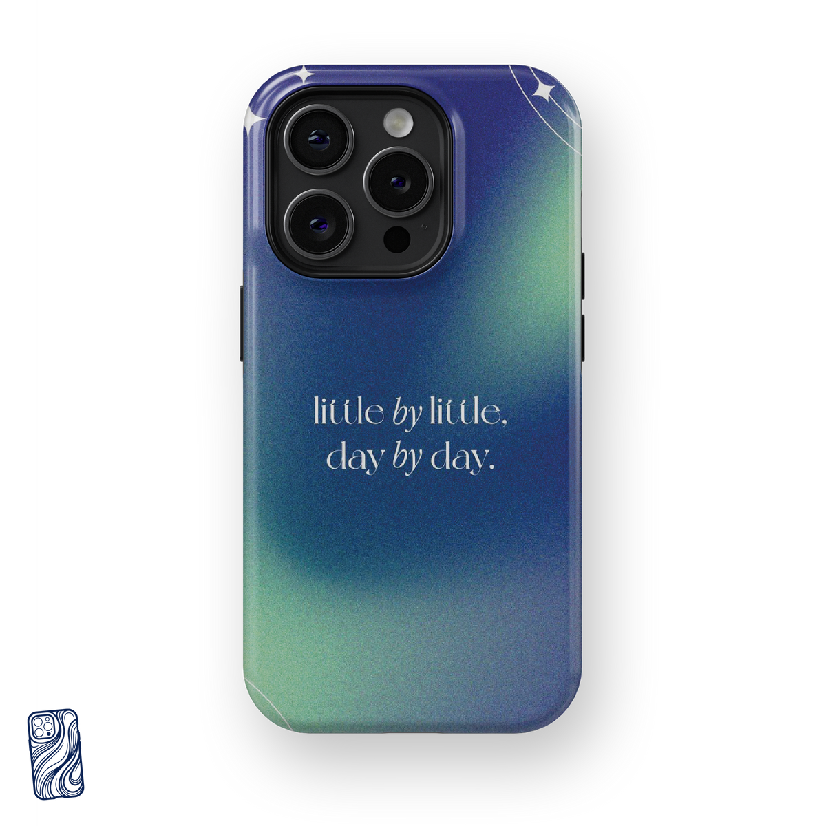 Little by Little Cosmic Mint premium iPhone case with the affirmation Little by little day by day