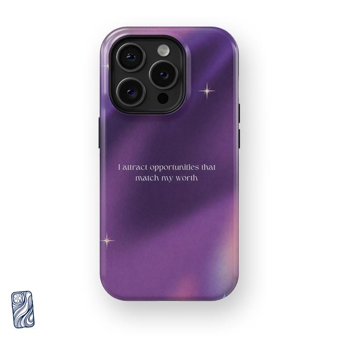 Match My Worth Cosmic Violet premium iPhone case with the affirmation I attract opportunities that match my worth