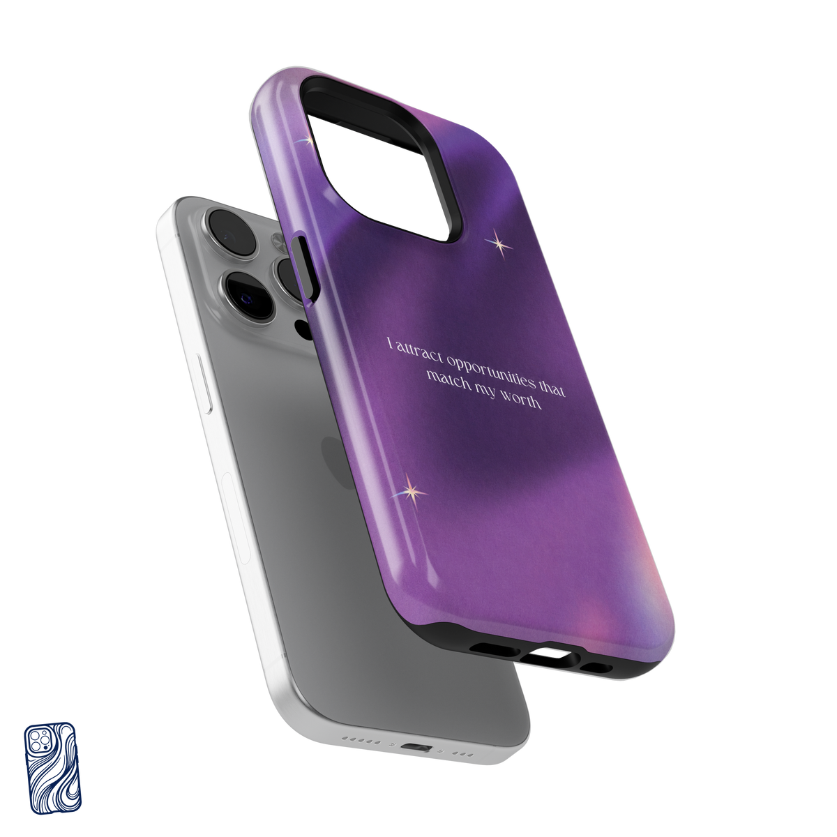 Match My Worth Cosmic Violet premium iPhone case separated from the phone with reinforced camera frame
