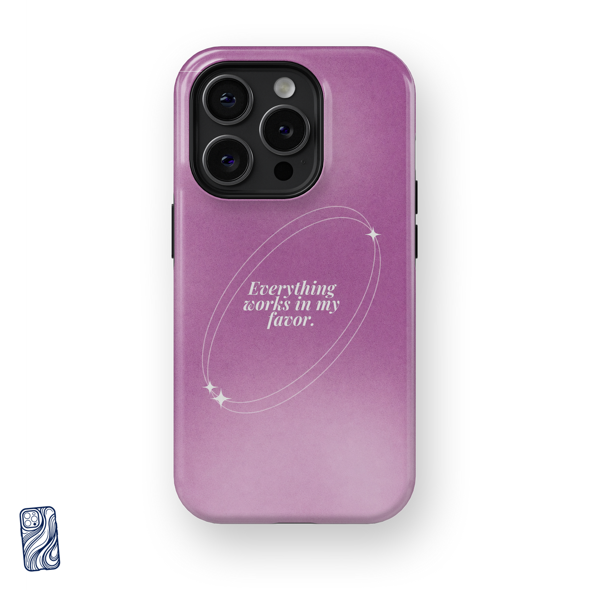 Everything Works in My Favor Cosmic Rose premium iPhone case front view with celestial affirmation