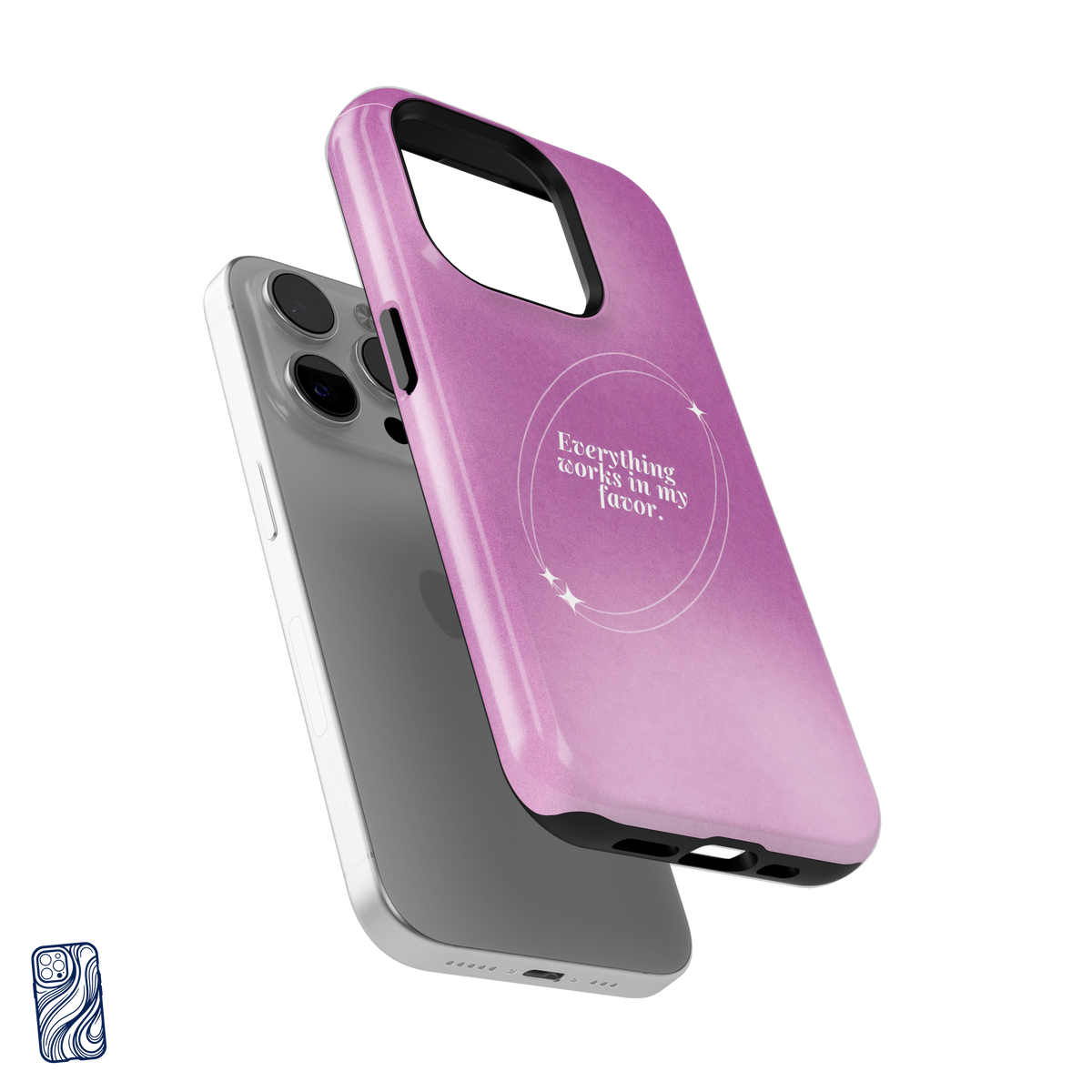 Everything Works in My Favor Cosmic Rose premium iPhone case separated from the phone with reinforced camera frame