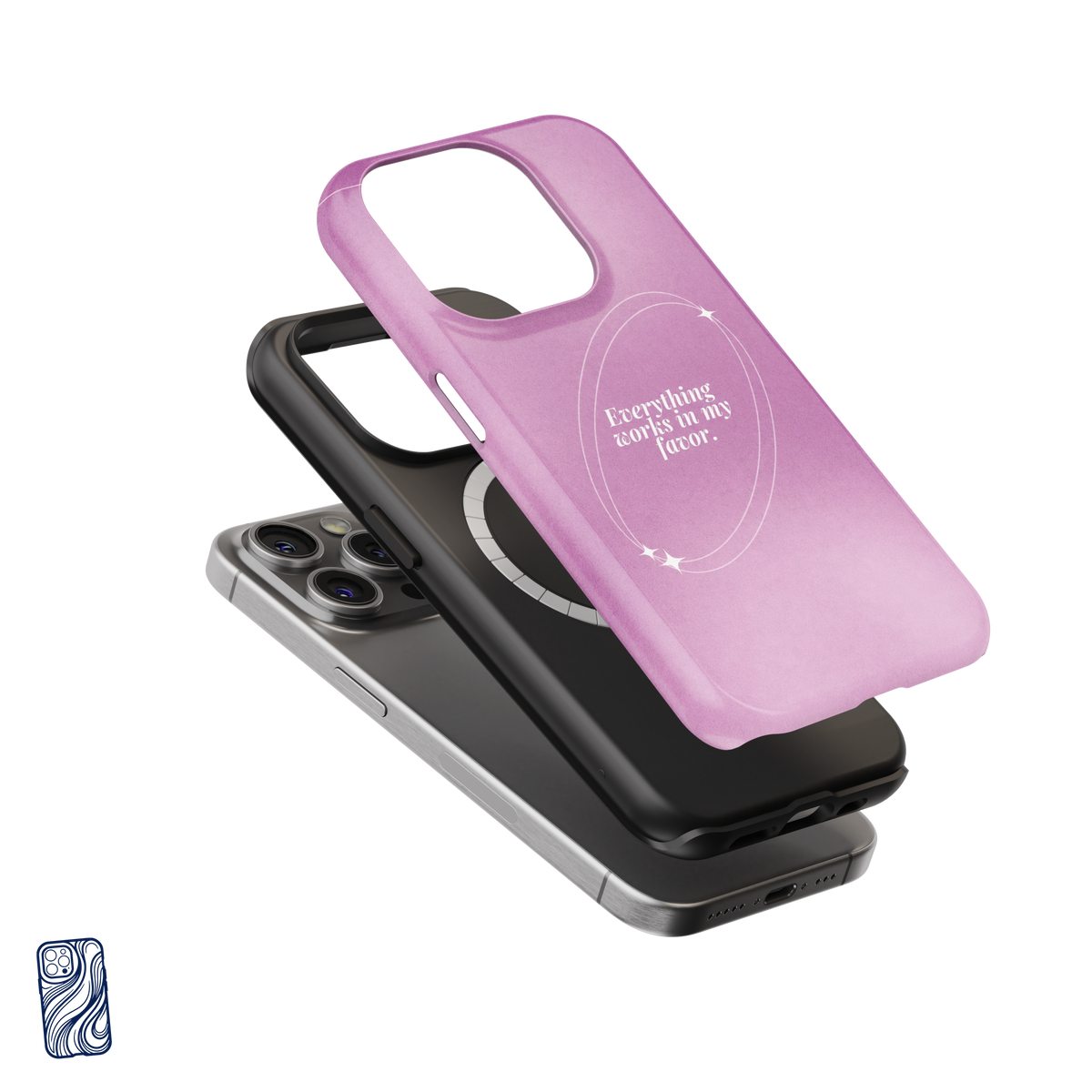 Everything Works in My Favor Cosmic Rose premium iPhone case exploded view showing its protective inner layer