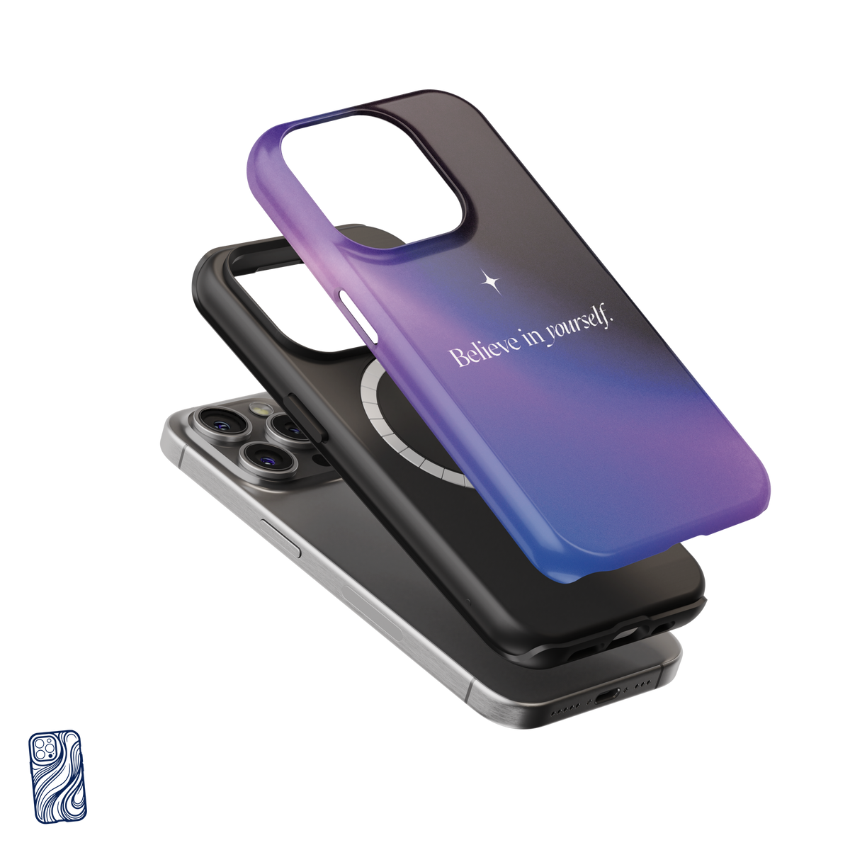 Believe in Yourself Cosmic Midnight premium iPhone case exploded view showing its protective inner layer