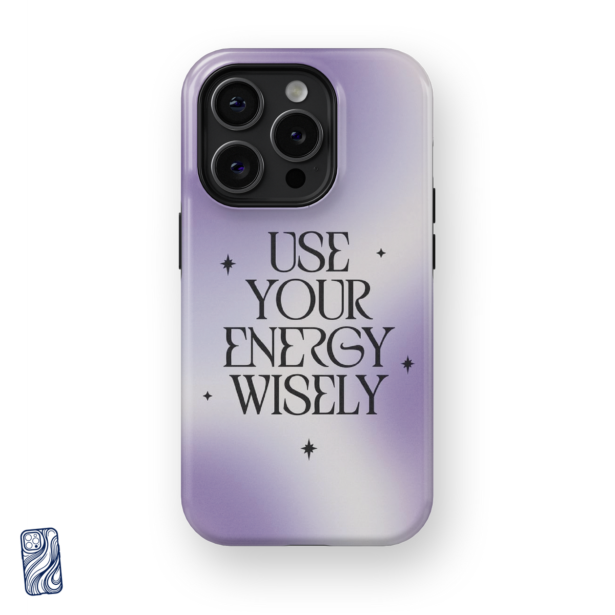 Use Your Energy Wisely Cosmic Pearl premium iPhone case front view with celestial quote